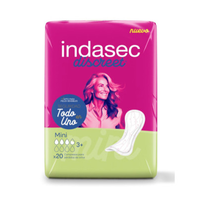 COMPRESA PERDIDAS LEVES INDASEC DISCREET MINI 22 UNIDADES